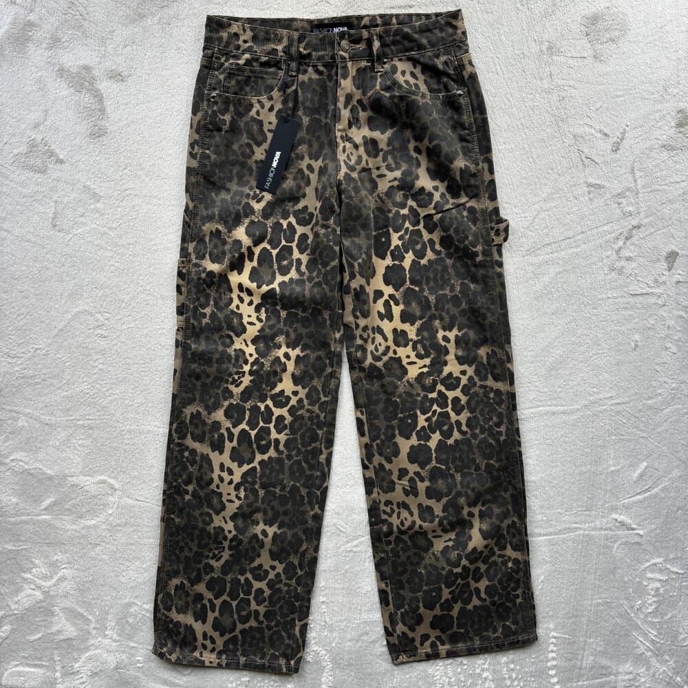 Fashion Nova Prowling Leopard Print Utility Straight Leg Jeans Women's Size 1